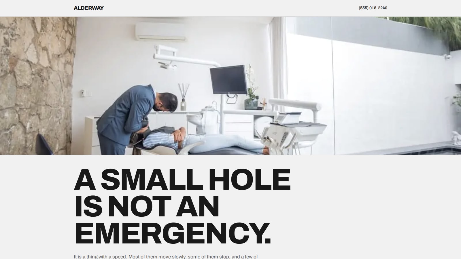 Alderway Dental website concept, a practice that publishes every price and argues the case for watching a small cavity rather than drilling it