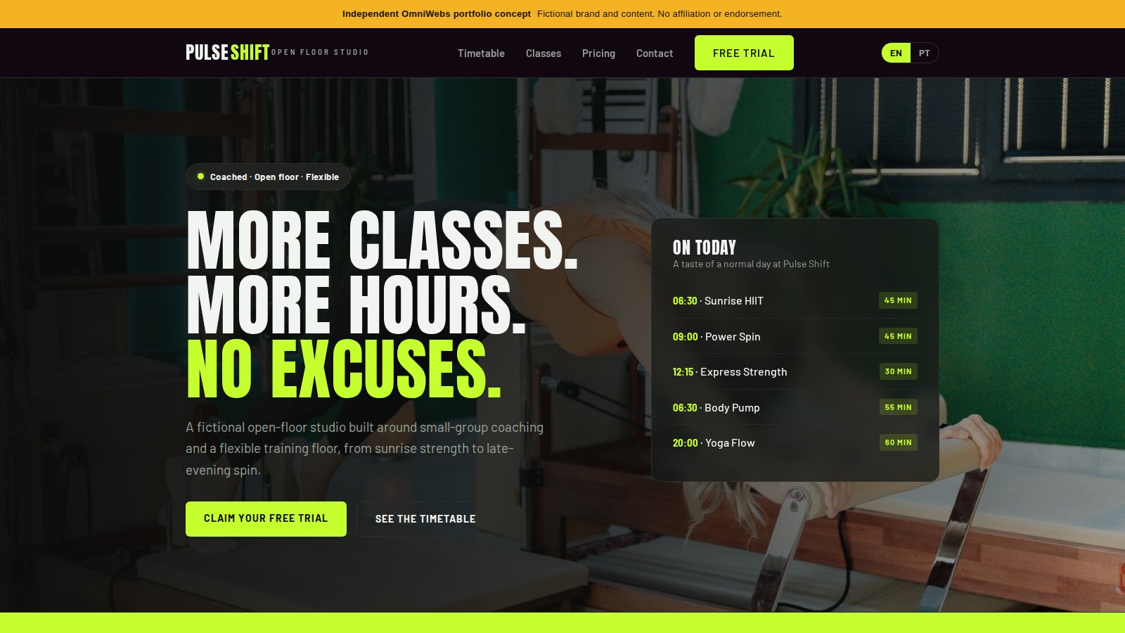 Pulse Shift performance studio website concept